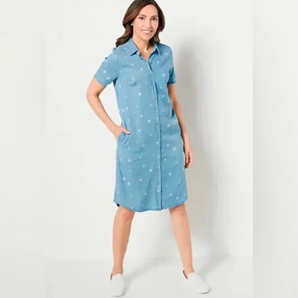 white christmas dresses MO&Co. Women's Include Belt Cotton Denim Dress Blue Size S main image 0